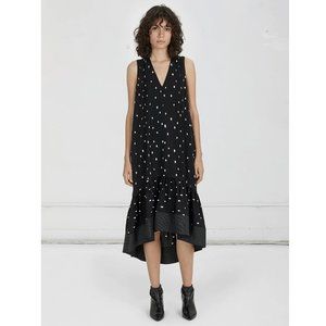 3.1 Phillip Lim Snowbird Printed Silk Dress with High-Low Hem / Size 2 / Black